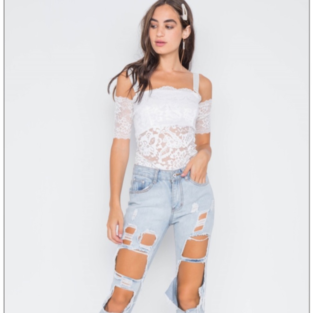 NWT! “Angel” White Lace Body suit.